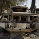 The charred chasis of an MSF four-wheel-drive vehicle sits in the yard outside the trauma centre.